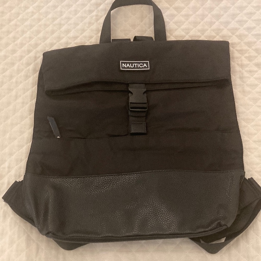 Nautica Black Canvas and Faux Leather Backpack